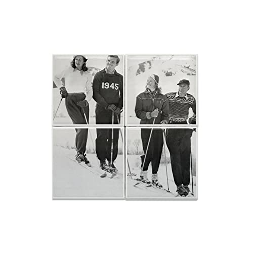 Carreaux céramique retro ski lot de 4 dalles murales vintage 20x20 cm