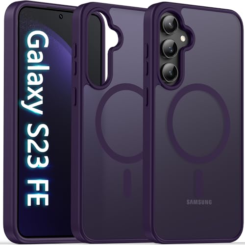 Image of Oterkin Magnetic for Samsung Galaxy S23 Fe Case Matte, S23 Fe Phone Case Compatible with MagSafe Frosted Translucent Shockproof Anti-Scratch Slim Fit Case Military Grade Protection (Dark Purple)