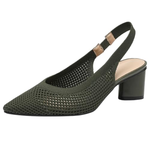 ticticlily Escarpins à Bride Arrière pour Femme Mode Sandales Chaussures Confortable de Cour de Soirée Mariage à Talons épais B1 Vert Foncé 43 EU