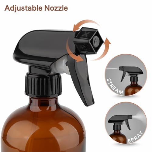GLING 16 oz 2 Pack Amber Glass Spray Bottles, Refillable Empty Dark Glass Spray Bottle Great for Cleaning Solutions, Essential Oils, Hair, and Plants, Adjustable Nozzle for squirting and Mist2