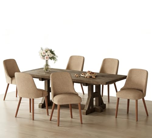 Image of MALOL Dining Chairs Set of 6, Upholstered Dining Room Chair with Wood Legs, High-Back Padded Kitchen Chairs for Dining Room /Restaurant /Cafe, Camel