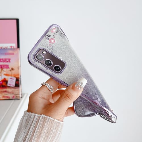 Image of for Samsung Galaxy S20 FE Case,S20 FE Case for Women Gradual Change Glitter Crystal Soft TPU Stylish Butterfly Floral Heart Clear Protective Cover with Strap for Samsung S20 FE (Purple)
