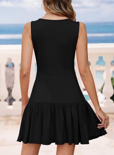 JOCAFIYE Women's Dresses Summer Sleeveless Sexy Wrap V Neck Floral Sundress Mini Dress Beach Dress4