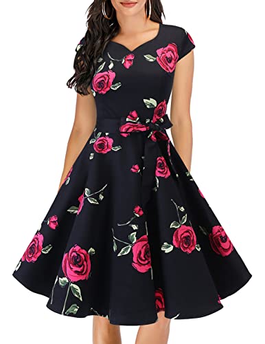 DRESSTELLS Vintage Dress for Women, 1950s Retro Cocktail Prom Dress, 50s 60s Pinup Wedding Tea Party Short Dress