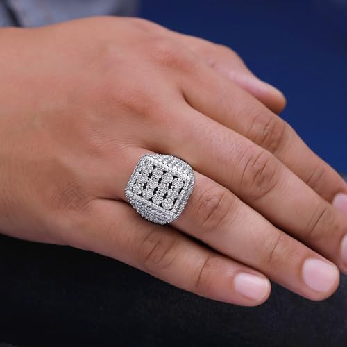 5 Carat Round Cut Lab Created Moissanite Men's Dome Cluster Anniversary Wedding Band Ring In 14K Gold Plated Sterling Silver (VVS1 Clarity, 5.00 Cttw)3