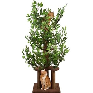 Kratzbaum mit Blättern – Stabiler & Platzsparender Katzenbaum – 4 kratzbare Ebenen & 3 Kratzsäulen – Klettern, Verstecken, Schlafen – Einfache Montage – Haustiersicherer & Langlebiger Cat Tree Natur