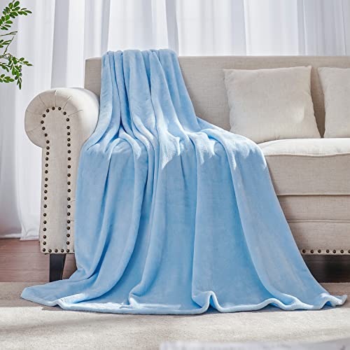 Image of JIAHANNHA Flannel Fleece Ice Blue Blanket Throw Size(50 by 60 Inches),Light Blue Throw Blanket for Couch Sofa Bed,Super Soft Plush Cozy and Lightweight Warm Bed Blanket for All Season