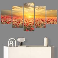 SIGNWIN 5 Panel Canvas Wall Art Modern Art Coastal Colorful Multicolor Photography Romantics Sunset for Home Decorations Ready to Hang - 60