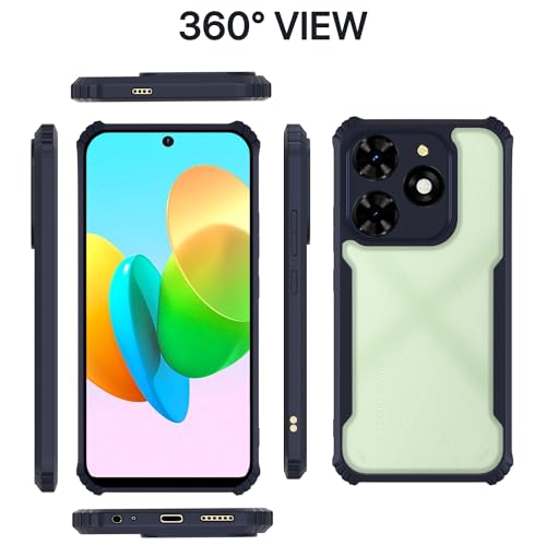 Image of Pikkme Tecno Spark 20C Back Cover | Crystal Clear Transparent Back | Ultra Hyrbid | Full Camera Protection | Raised Edge | Bumper Back Case (Blue)