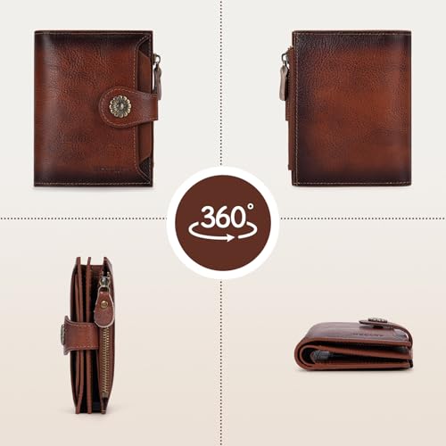 HKCLUF Wallet Women,Genuine Leather Bifold Womens Wallet,RFID Blocking Small Wallet for Women,Card Holder Wallet Ladies With Zip Coin Pocket(brown)4