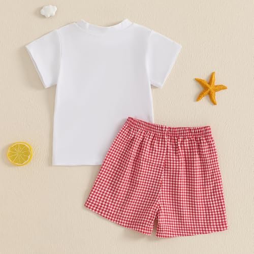 Toddler Baby Girl Boy Clothes Daddys Fishing Buddy Outfit Short Sleeve Shirt Plaid Shorts Summer Clothing Set3