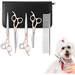 Tijeras Peluqueria De Perros Aseo Para Mascotas Acero Inoxidable 5 Piezas Corte De Pelo De Perro Tijeras Doradas Con Peine Kit Profesional Para Recortar Mascotas Para Perros O Gatos