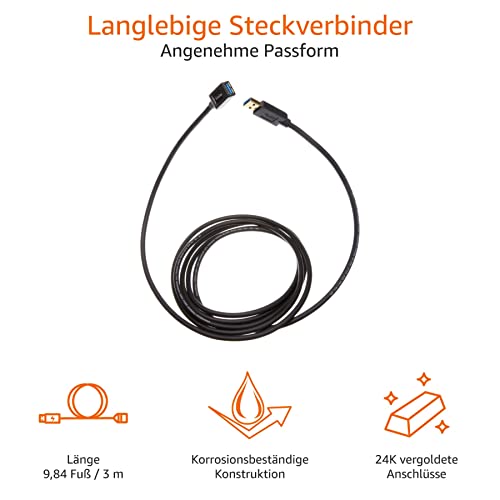 Amazon Basics USB 3.0-Verlängerungskabel (A-Stecker auf A-Buchse) 3 m (Abwärtskompatibilität zu USB 2.0 und 1.1), Schwarz… – Ansicht 2