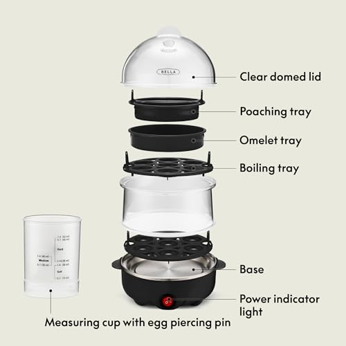 Image of BELLA Double Tier Egg Cooker, Rapid Boiler & Poacher, Meal Prep Essential, Family Sized Meals: Make Up To 14 Large Boiled Eggs, Dishwasher Safe Parts, Poaching Tray Included, Black