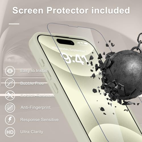 Image of YENAPOON for iPhone 15 Pro Max Case, Matte Magnetic Phone Cover [with 1 Screen Protector] [Support for MagSafe] [Shockproof Military Grade Protection] Translucent Frosted Back, Cream White