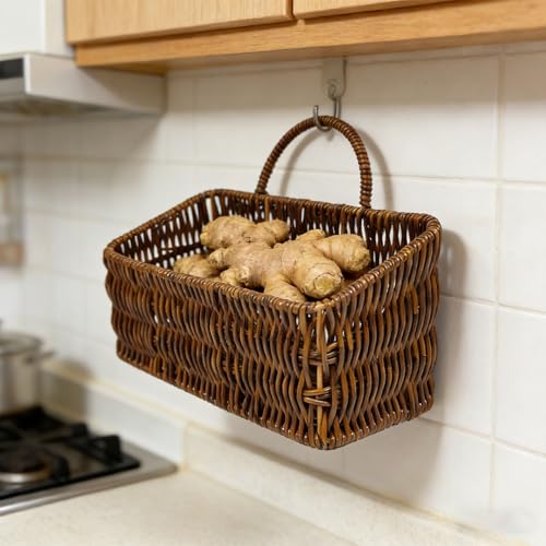 Cesta de mimbre COLLBATH con diseño ventilado marrón para guardar cebolla 5