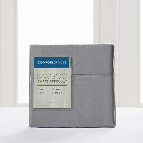 Comfort Spaces 100% Rayon (From Bamboo) Bed Sheets Set, Breathable, Cooling Sheet With 15" Deep Pocket, All Season, Cozy Bedding Set, Matching Pillow Cases, Queen, Charcoal 4 Piece (Cs20-1201) #TOP5