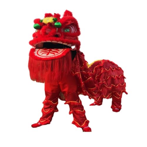 Quepiem Disfraz de Mascota de Danza del león de Lana para Adultos Doble de Año Nuevo Chino de Danza del león para Fiesta de Carnaval, 21 Pulgadas(Red)
