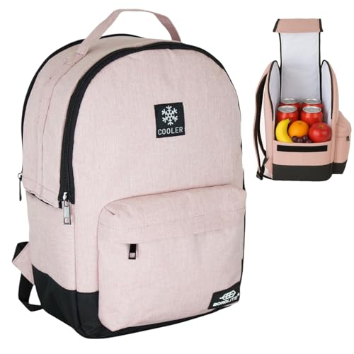Bordlite Cooler Backpack Insulated Lunch Bag Leakproof Water Resistant Large Capacity Cool Bag for Work Travel Picnic Beach Thermal Backpack with Pockets & Bottle Holder 28x15x39cm - Pink -