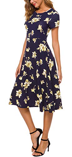Image of Urban CoCo Women's Floral Print Short Sleeve Flared Midi Dress