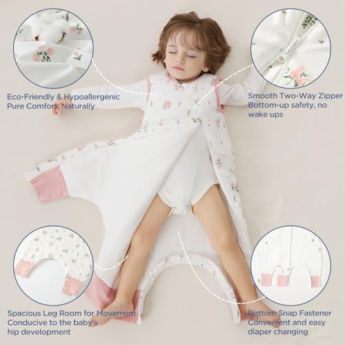 Image of Duomiaomiao 2 Pack 1.0 TOG Toddler Sleep Sack 6-12 Months 100% Cotton Lightweight Baby Sleep Bag with Feet, Breathable Comfy Toddler Wearable Blanket