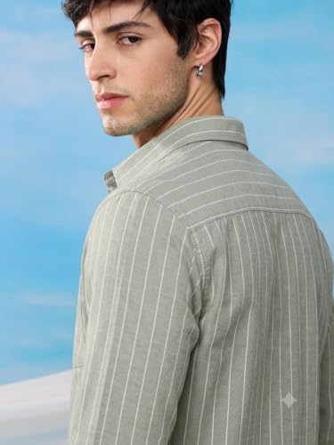 Belpatra Men's Green Striped Casual Shirt Light Green - Image 5