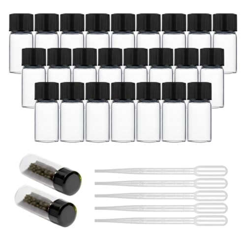 Image of Clear Borosilicate Glass Vials, Culture Tubes with Screw Caps and Plastic Droppers, Small Liquid Sample Vial, Test Tubes, Leak-Proof Vial (10, 5ml)