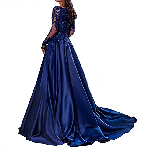 Mother of The Bride Dresses Long Evening Formal Dress Beaded Wedding Guest Groom Gowns Long Sleeve Lace Applique Women's2