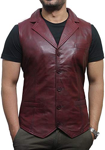 BRANDSLOCK Mens Leather Waistcoat Genuine Lambskin Vest