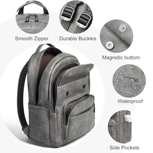 Image of Leresas Backpack Purse for Women Mens for Work Travel Back Pack Purses Vegan Leather Back Pack Fashion Laptop Computer Bag Dark Grey