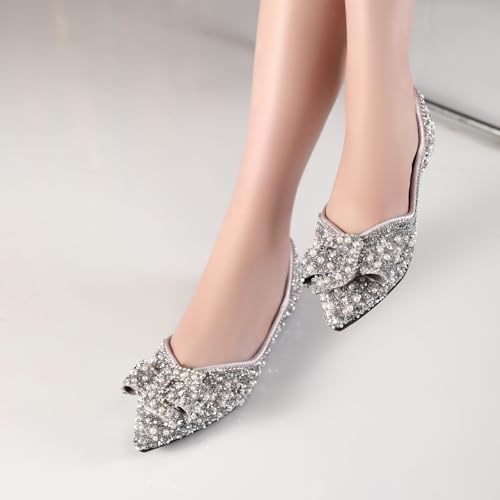 HROYL Women Rhinestone Flats Dressy Shoes Wedding Ballroom Party Evening Ballet Flats YSX-658-992