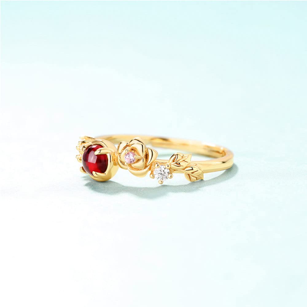 Anello In Argento Sterling 925,Anelli Regolabili Per Donna Natura Granato Anello In Argento Sterling 925 Anelli Di Rami Di Fiori Di Rosa Anelli Di Fascia Eternità Anelli Di Promessa Placcati In Oro