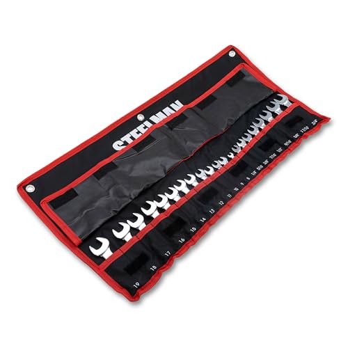 Steelman 21-Piece Stubby Combination Wrench Set with Storage Roll Metric & SAE 12-Point 1/4-3/4 and 8-19mm (82576)