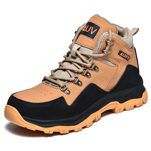 Waterproof Steel Toe Work Boots for Men - Wide Toe Comfortable Non Slip Safety Shoes Durable Leather Industrial & Construction Boots