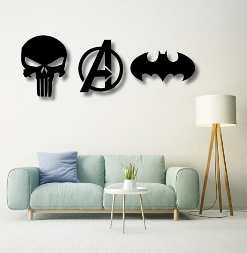 Image of TWIGGY Superhero 6mm MDF Wooden Wall Decor Set for Home, Office, or Gaming Room, Gift, Anime (pack of 3 | The Batman,Punisher,Avengers)
