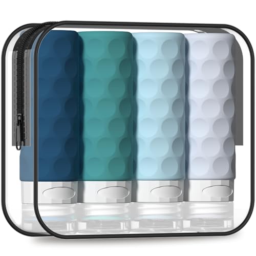Image of Silevoler Travel Bottles for Toiletries, 4pcs Tsa Approved 3oz Travel Size Containers, BPA Free Leak Proof Premium Silicone Bottles, Refillable Liquid Squeezable Accessories W /Toiletry Bag(Mint)