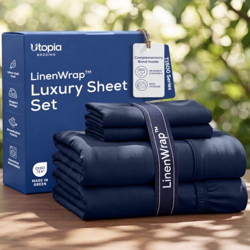 Image of Utopia Bedding Queen Sheet Set 4 Piece Soft Sheets - Navy