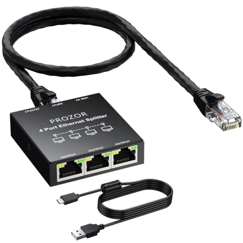 PROZOR LAN���z�� RJ45 1000Mbps 1����4�o�� �M�K�r�b�g�Ή� | Cat5e/Cat5/Cat6/Cat7/Cat8�Ή� �l�b�g���[�N�g�� 4�䓯���g�p ����➑� ���h�~ �ݒ�s�v �C�[�T�l�b�g�X�v���b�^�[ LAN�A�_�v�^�[