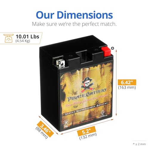 Image of Pirate Battery 14AHL-BS Maintenance-Free, 210CCA, 12V 14Ah Battery Replacement for ATV, Motorcycle, Jet Skis, Scooter, UTV, and More - Nut and Bolt (T3) Terminal