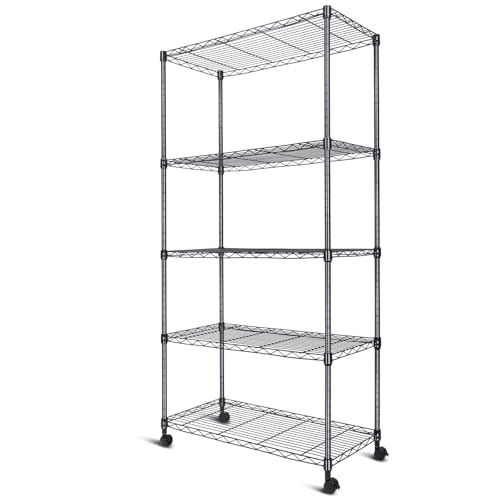 Whitmor 5-Tier Heavy Duty Shelving Unit, Metal Adjustable Storage Shelves, 2000 lbs Capacity for Pantry, Kitchen, Closet, Laundry, 29.6" L x 13.7" W x 59.4" H, Black