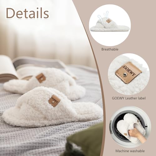 fuzzy open toe slippers for women indoor and outdoor with memory foam cozy cross band women39s slipper cute soft house shoes slip on gifts for womens mom her ladies bridesmaid