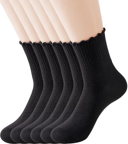 Image of Ruffle Ankle Socks for Women Size 5-9, Frilly Crew Breathable Cotton Trun-cuff Casual Calf Quarter Shoes Sock