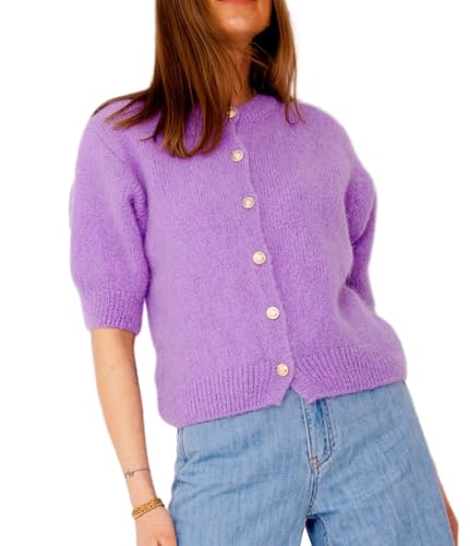 Image of Women Knitted Crop Cardigan Blouse Short Sleeve Button Down Sweater Shirt Y2k Open Front Cardigan Top Streetwear