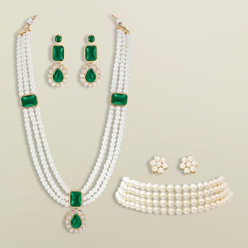 Image of Peora Traditional Maharani Haar Necklace with Earrings Bridal Jewellery Set Gift for Women