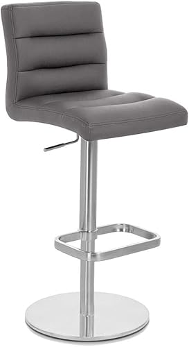 Miniatura 4 de Zuri Furniture Taburete de bar exuberante de pizarra de altura ajustable moderna con base plana redonda cepillada