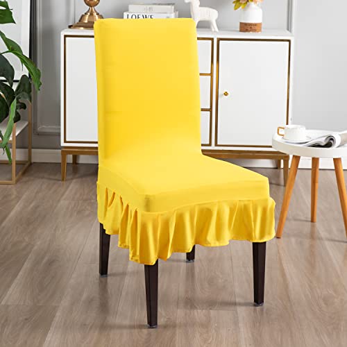 Image of HOKIPO Elastic Stretchable 6 Seat Frill Cover for Chairs Washable Slipcover Protector (AR-4092-D5*6), Polyester Blend