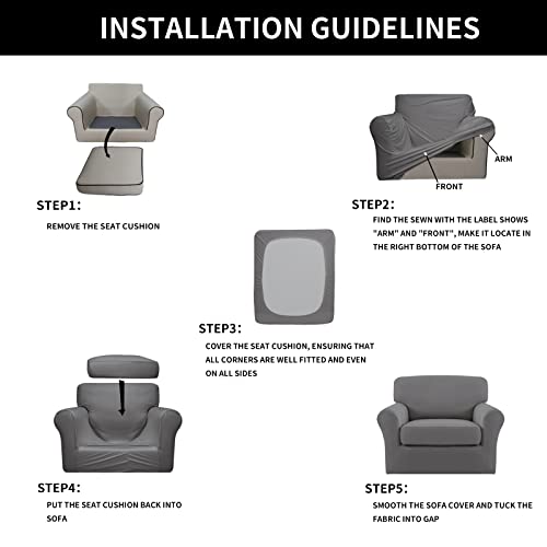 Image of Easy-Going 2 Pieces Stretch Sofa Slipcover for Armchair Washable | Spandex Soft Fitted Sofa Couch Cover for Living Room Washable Furniture Protector with Bottom Kids Pet Light Gray