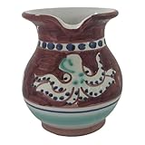 Hand-Painted Ceramic Pitcher – Made in Italy – 0.5 Liter (17 oz) – Small Rustic Jug with Traditional Italian Design – Burgundy & Teal – Dishwasher & Microwave Safe