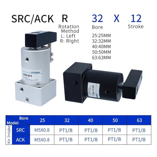 Vérin rotatif pneumatique ACK 90° et 180° SRC25 SRC32 SRC40 Bore 50mm - 3