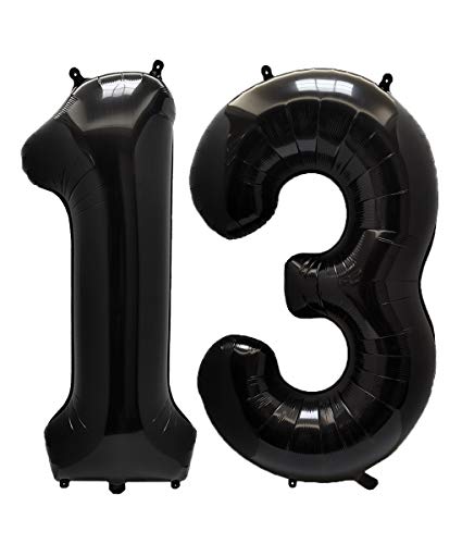 Image of AULE 40 Inch Jumbo Black Foil Mylar Number Balloons for Boy Girl 13th Birthday Party Decorations 13 Years Old Anniversary Party Supplies